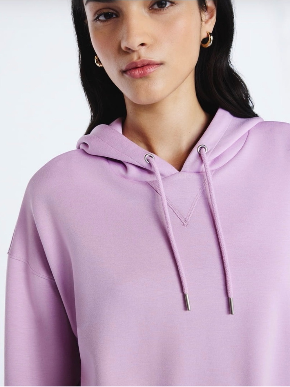 Cropped Lavender Drawstring Hoodie - Picture 3 of 13